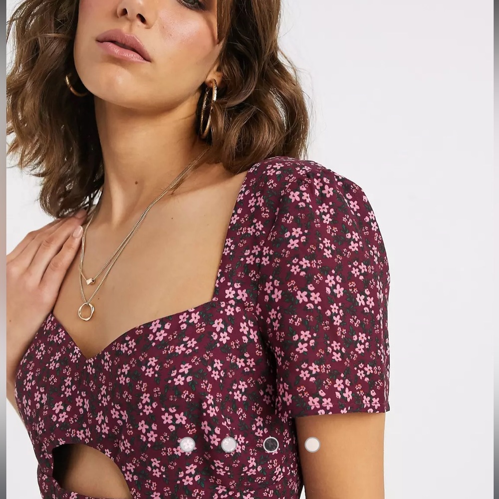 ASOS Fashion Union midi dress with cut out in floral print - Picture 3 of 7